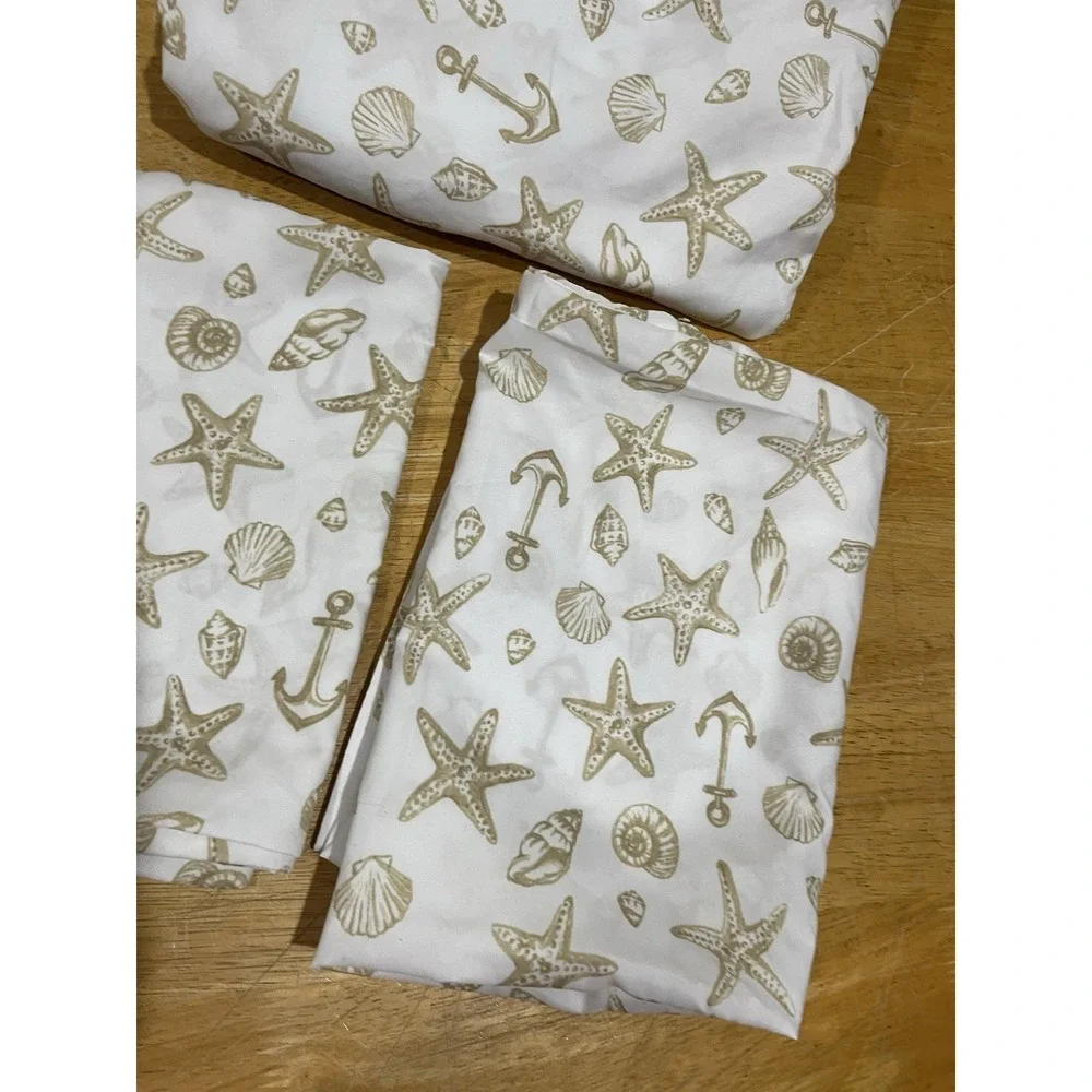 Modern Southern Home Full Sheet Nautical Anchor Tan White Fitted & 2 Pillowcases